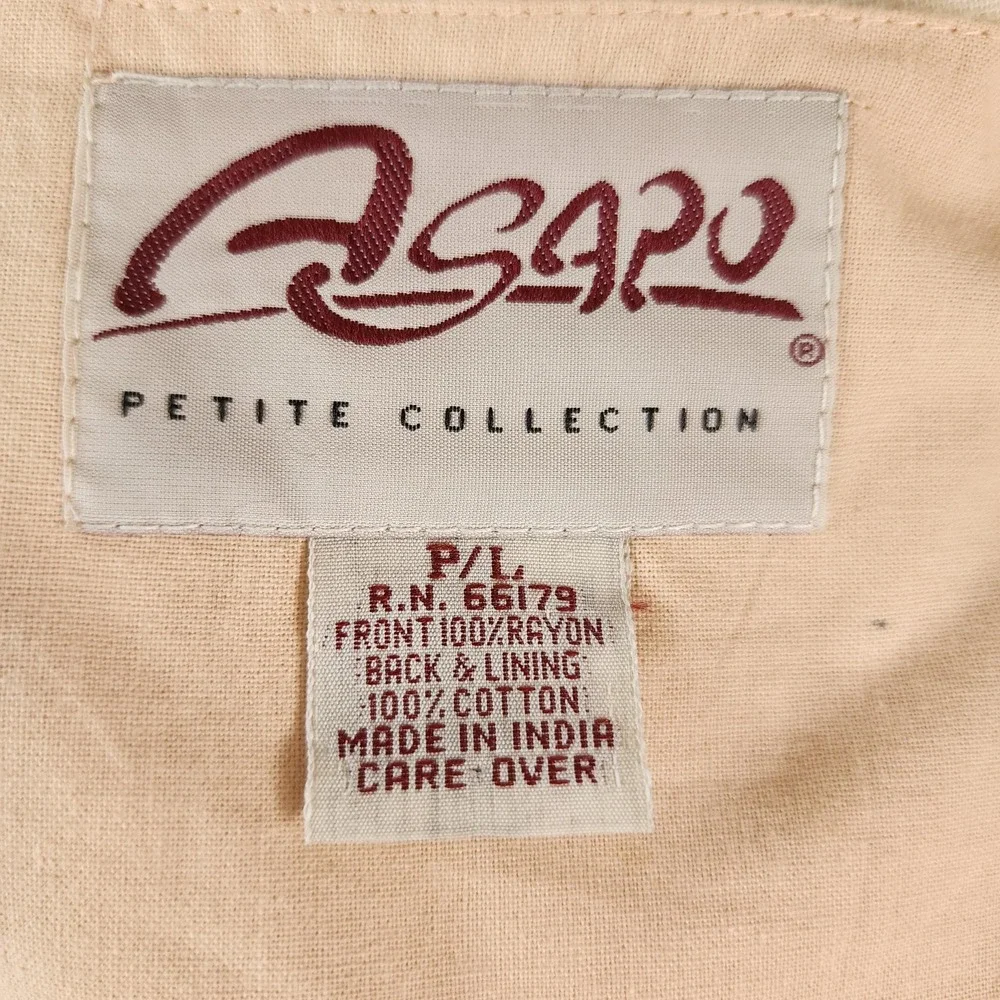 Asaro Petite Collection Vintage Pink Peach Embroidered Rayon Cotton Vest‎ PL